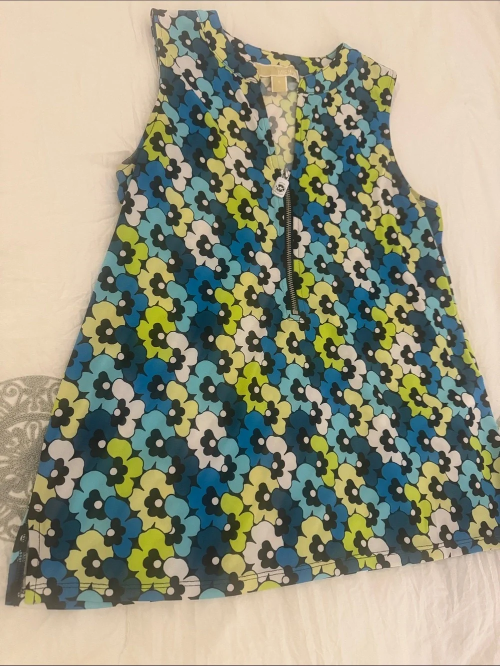 Michael Kors Blue, Lime & White Floral Tank Top